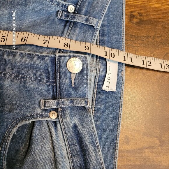 Loft Jeans Sz 0 Crop Flare Mid Rise Fringe Hem Medium Light Wash Stretch Denim - Picture 7 of 11